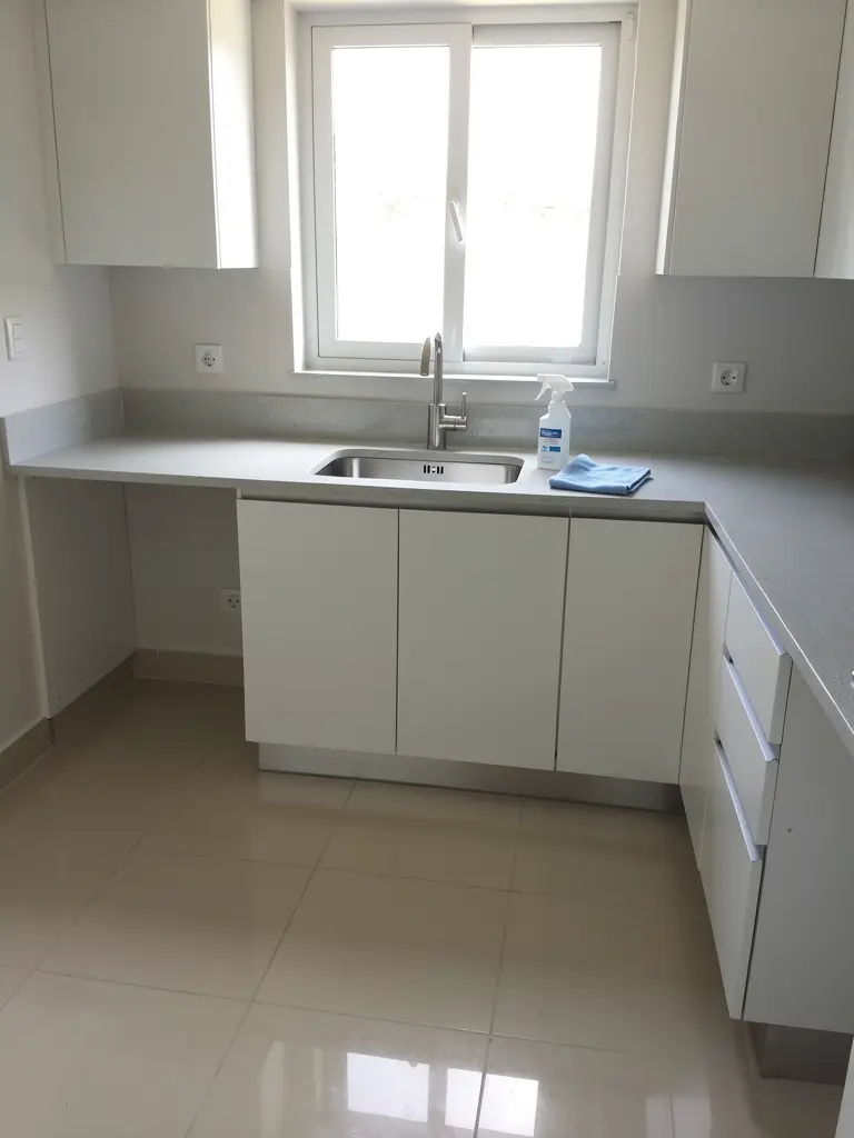 An empty, freshly cleaned apartment kitchen